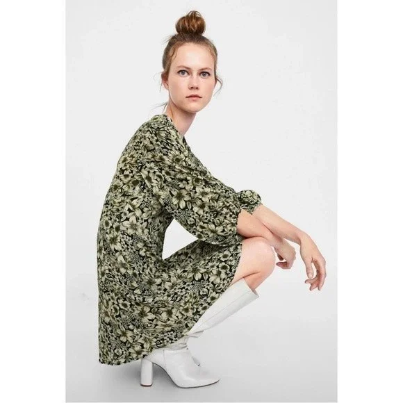 Zara Basic Floral Mini Dress High Neck XS - Picture 2 of 4